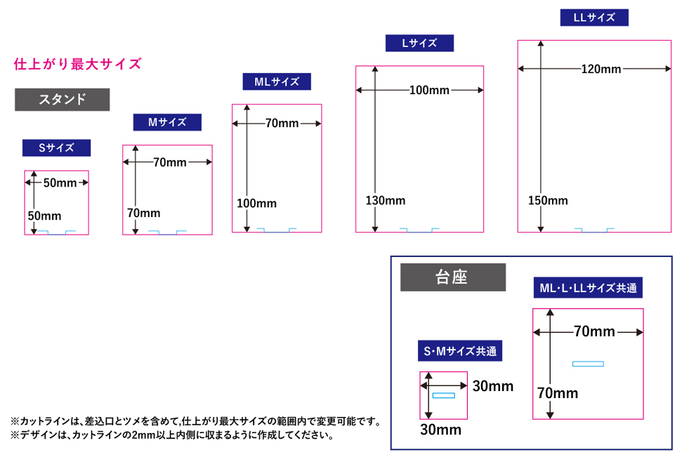 アクリルスタンド用途に合わして選べるサイズ